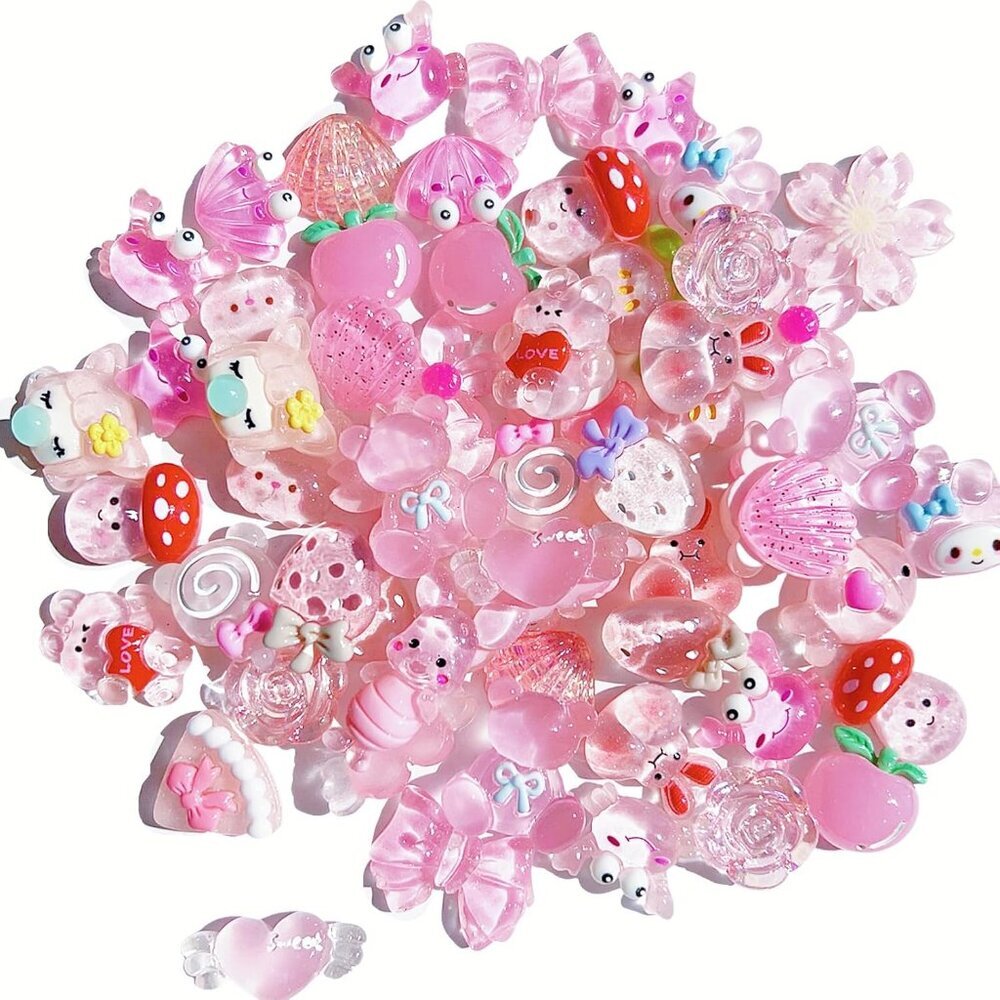 60pcs Cute Set, Pink Flat Back Bulk Mixed Resin Set Ornament Scrapbooking - Picture 5 of 5